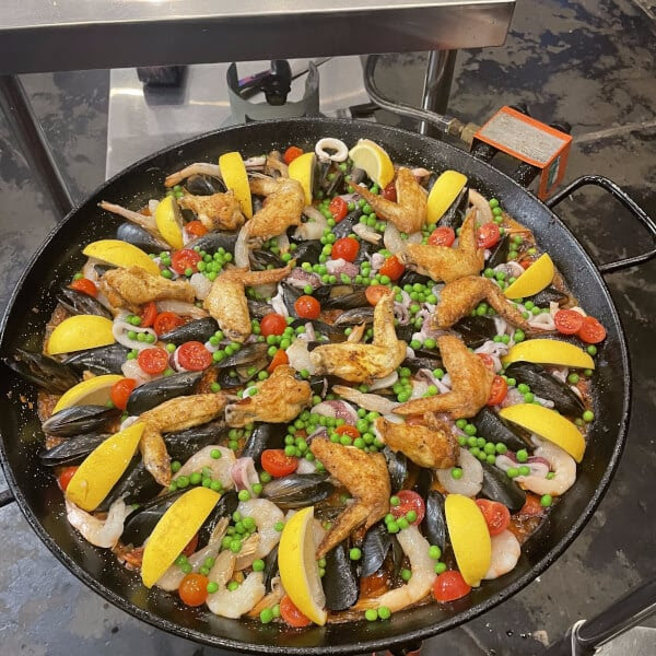 a pan filled with food