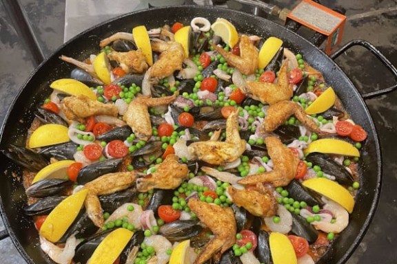 a pan filled with food