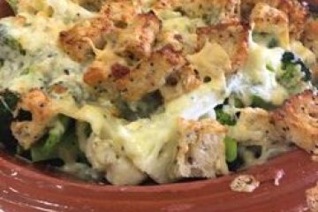 a dish is filled with food