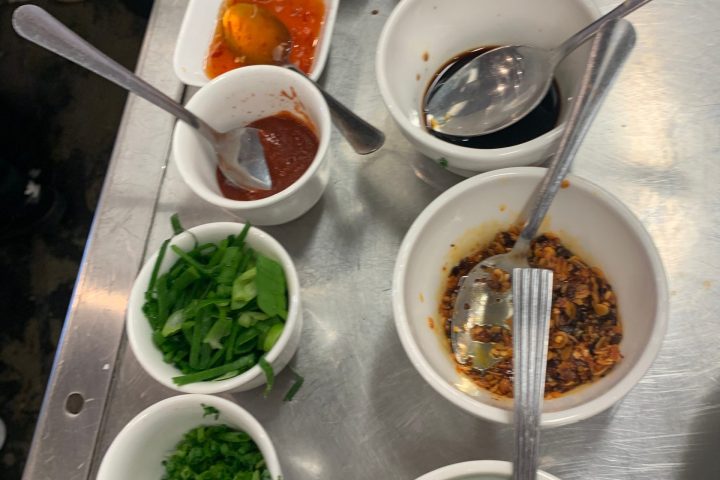 a bowl of food on a table