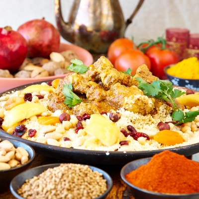 a plate full of food