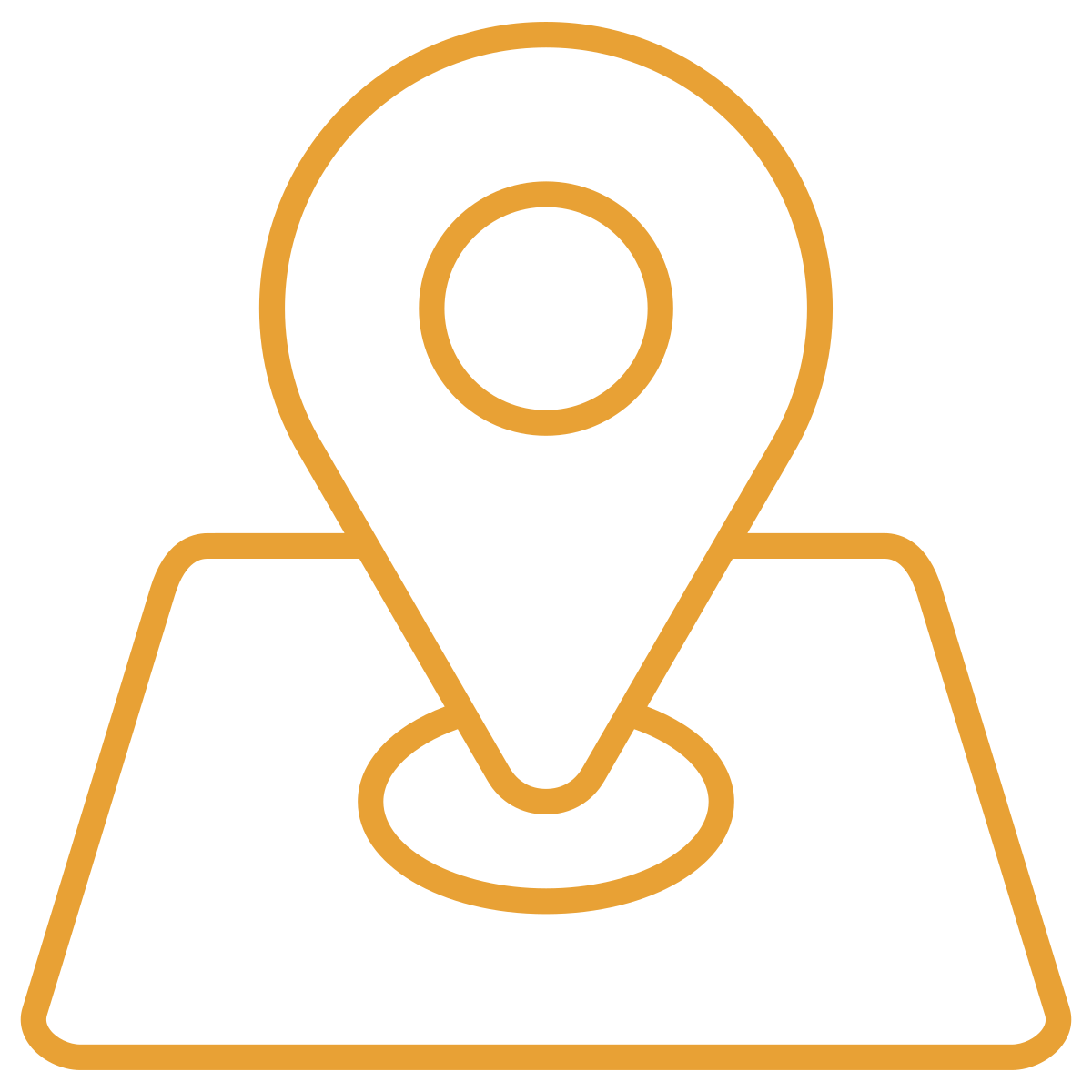 noun-map-pin-7892462-E8A135 Orange map pin icon on a map outline, symbolizing location.