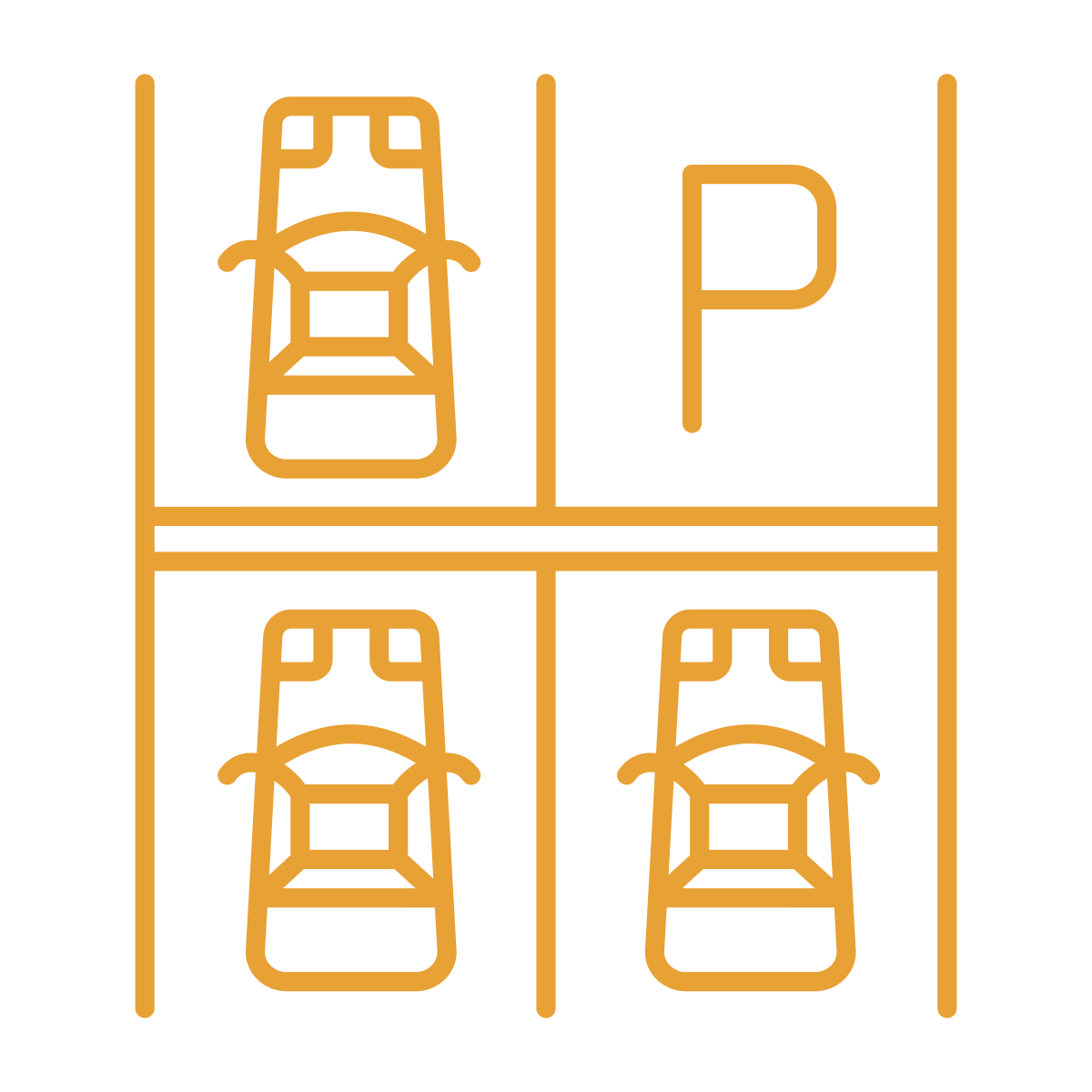 noun-parking-7921086-E8A135 Yellow parking lot icon with three cars and a 'P' symbol.