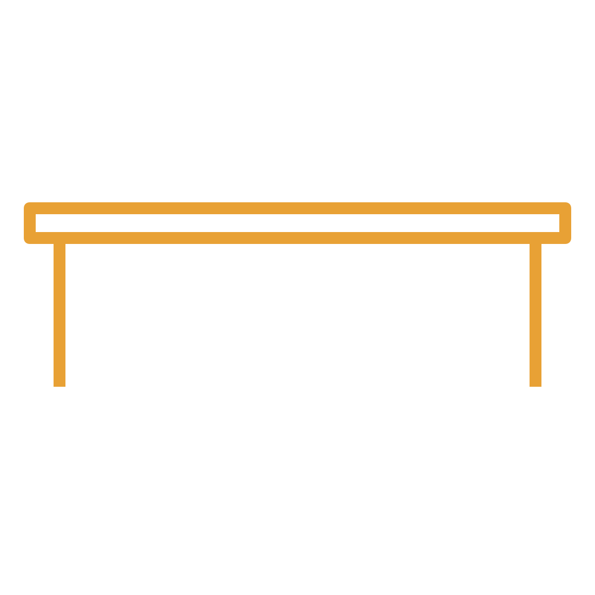 noun-table-3491531-E8A135 Simple orange table icon with two legs on a green background.